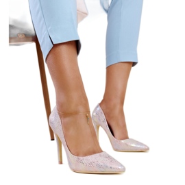 Tocuri înalte roz metalice cu inserție din piele Serranillos