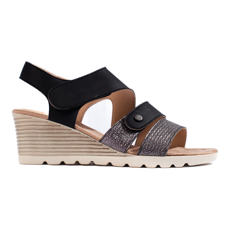 Sandale cu pană cu velcro pentru damă negru Sandale cu pană cu velcro pentru damă negru