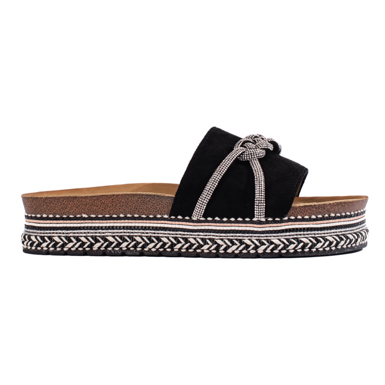 Flip-flops de damă de culoare neagră cu decor negru