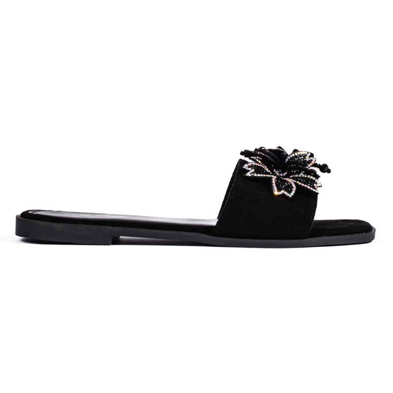 Flip-flops de damă de culoare neagră cu decor negru