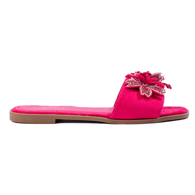 Șlapi de damă fucsia cu decor roz