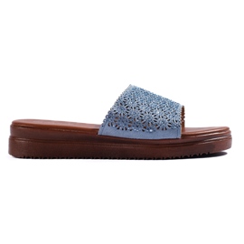 Flip-flops de damă albastră cu platformă albastru