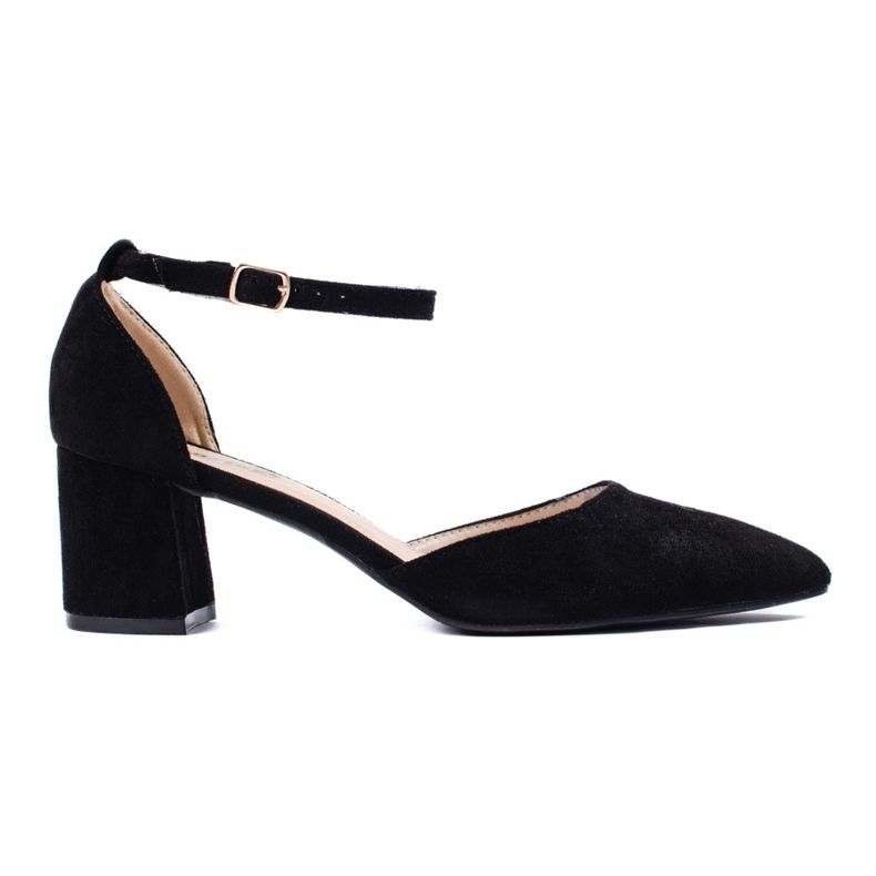 Pompe de damă din piele intoarsa neagra negru