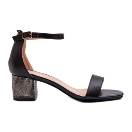 Sandale Dama Din Piele Ecologica Cu Tocuri Inalte Decorate, Neagra Wiatalia negru