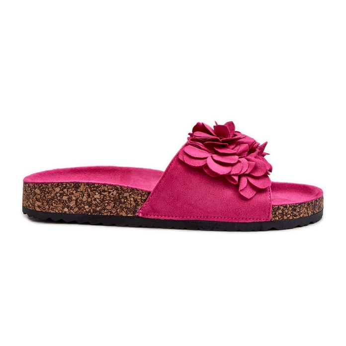 Flip-flops de damă pe o platformă din plută din piele de căprioară ecologică fuchsia Jaihini roz