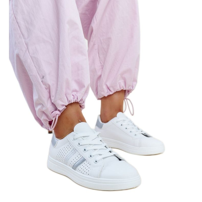 Adidași din piele ecologică alb și argintiu de la Berdine