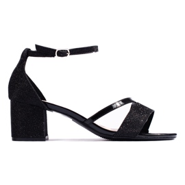 Sandale negre cu sclipici cu toc inalt negru Sandale negre cu sclipici cu toc inalt negru
