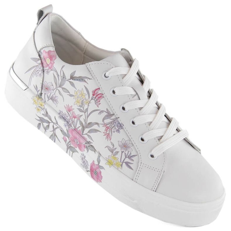 Pantofi din piele, adidasi sport dama cu flori, Filippo DP6056 alb Pantofi din piele, adidasi sport dama cu flori, Filippo DP6056 alb