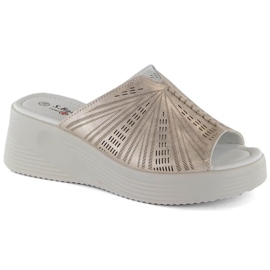 Sandale cu pană din piele de damă aurii confortabile S.Barski LR275 de aur Sandale cu pană din piele de damă aurii confortabile S.Barski LR275 de aur