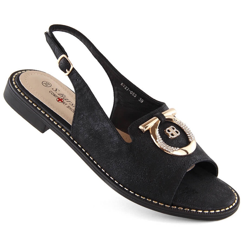 Sandale de dama comode cu decor, negre S.Barski 053 negru