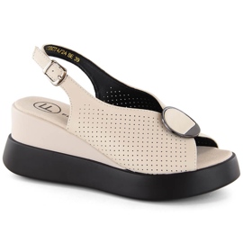 Sandale cu pană ajurata din piele bej Filippo DS6074 Sandale cu pană ajurata din piele bej Filippo DS6074