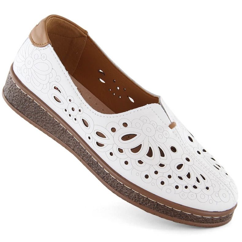 Pantofi slip-on de damă din piele, albi Artiker 54C1438