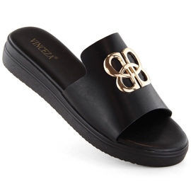 Șlapi negri de damă cu decor, Vinceza 73501 negru Șlapi negri de damă cu decor, Vinceza 73501 negru