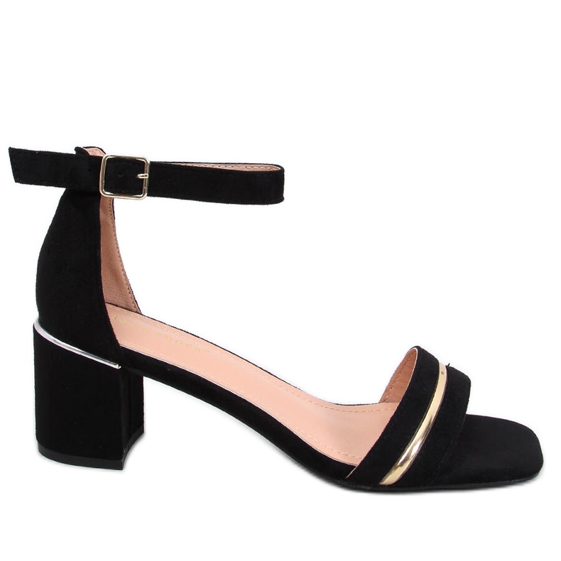 Sandale Marroc Black cu toc mic negru