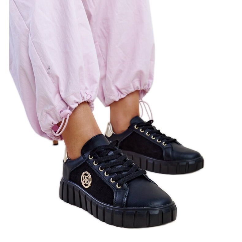 Adidași din piele neagră cu talpă Viera masivă negru