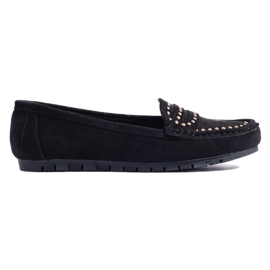 Mocasini negri de piele intoarsa de dama negru