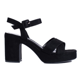 Sandale de damă din piele intoarsa cu toc inalt negru Sandale de damă din piele intoarsa cu toc inalt negru