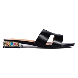 Sandale plate de damă de culoare neagră negru