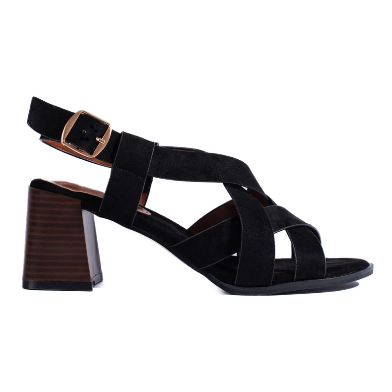 Sandale cu toc inalt din piele intoarsa neagra negru