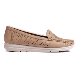 Mocasini de dama ajurata, bej inchis
