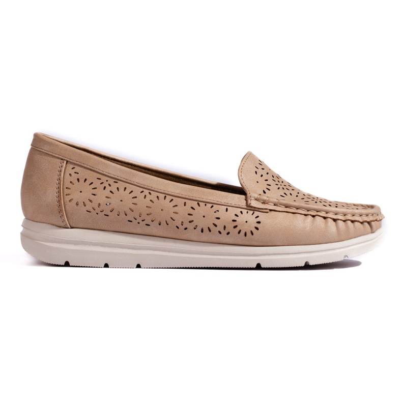 Mocasini de dama ajurata, bej inchis