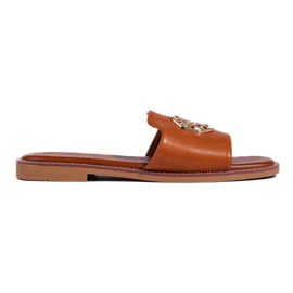 Flip-flops plate pentru damă, în formă de cămilă maro