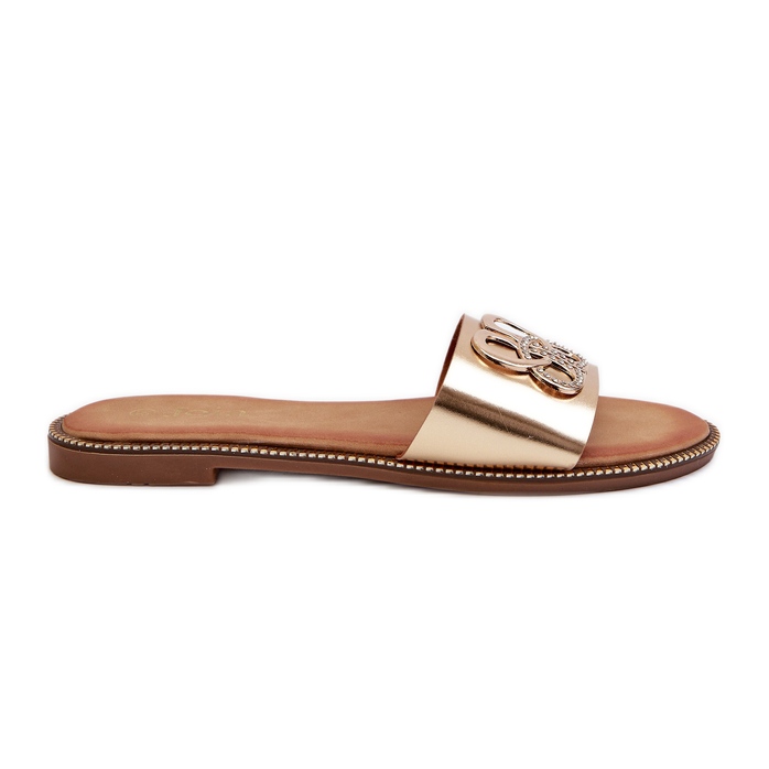 Flip-flops De Damă Cu Decorație Din Piele Ecologică Pe Toc Plat, Aur Sadria de aur