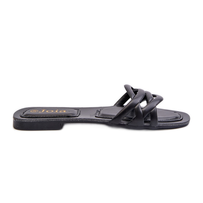 Flip-flops de damă din piele ecologică cu toc plat, negru, moldela