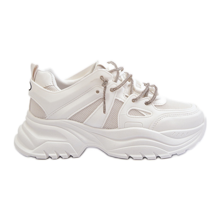 Pantofi de damă pe o talpă masivă cu șireturi decorative Relissa albă