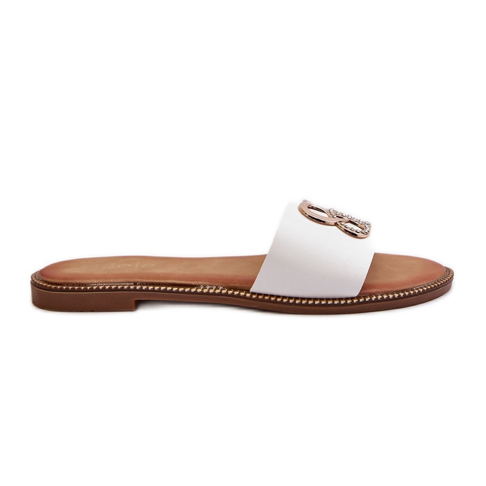 Flip-flops De Dama Cu Decorat In Piele Ecologica Pe Tocuri Plate, Alb Sadria