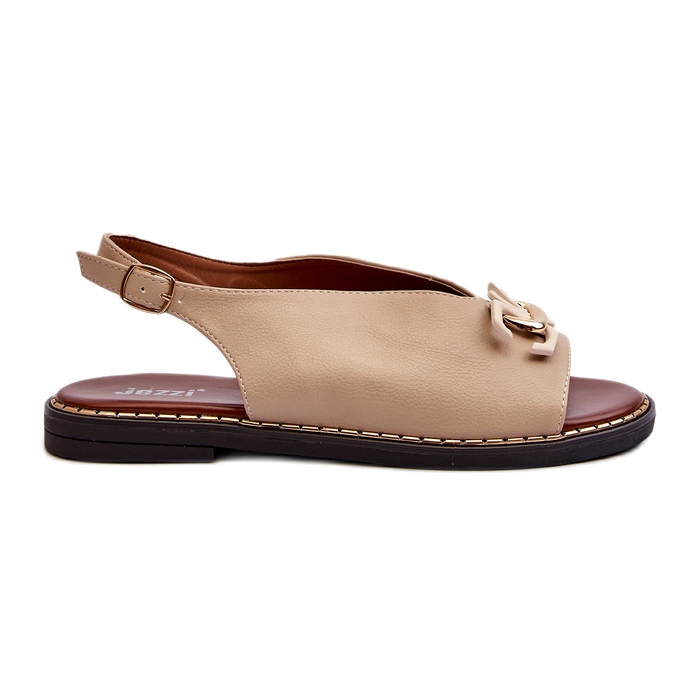 Sandale De Damă Toc Plat Cu Decor Bej Jezzi