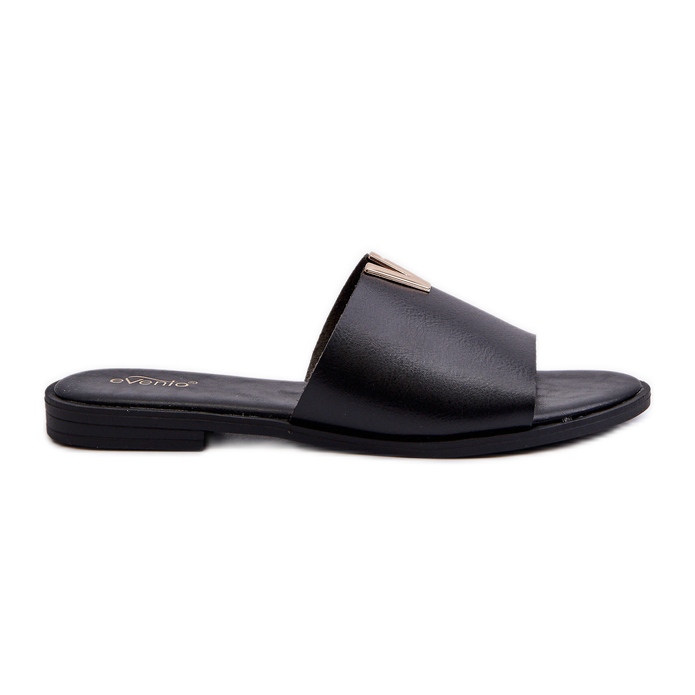 Flip-flops de damă din piele ecologică cu toc plat, Maliha neagră negru