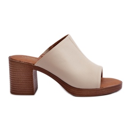 Papuci de dama eleganti, usori, cu toc inalt, Varnila Bej maro