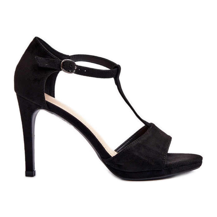 Vinceza Sandale de dama cu toc inalt din piele intoarsa ecologica, Obdaria neagra negru