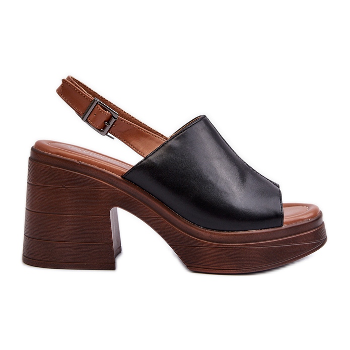 Vinceza Sandale de damă din piele ecologică cu toc gros și platformă, negru Meeyah