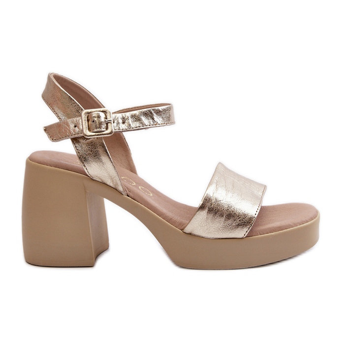 Zazoo 40386 Sandale din piele pentru femei pe bloc, auriu de aur