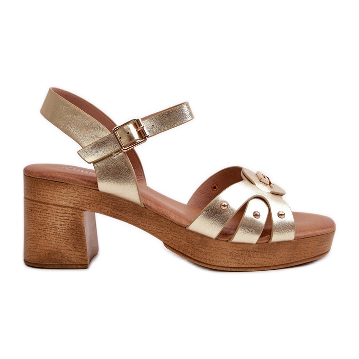 Sandale de damă cu toc înalt din piele ecologică, Assames auriu de aur