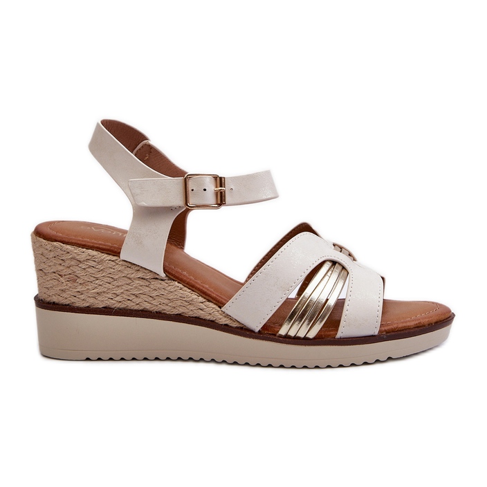 Sandale cu pană de damă cu împletitură, Starlenna alb/aurie