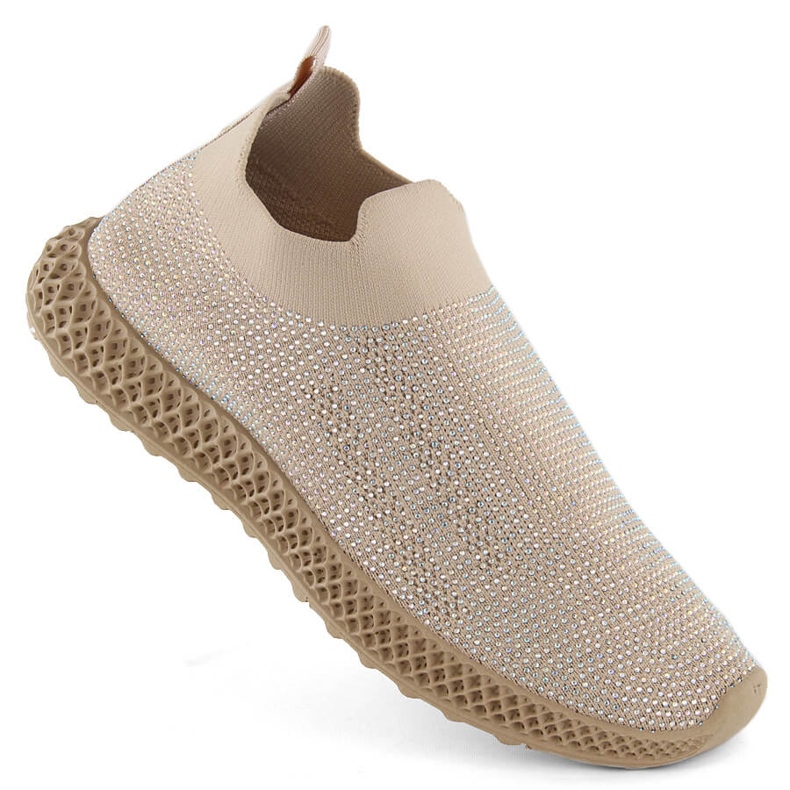 S.Barski Pantofi sport slip-on dama cu zirconi, bej D&amp;A TW121