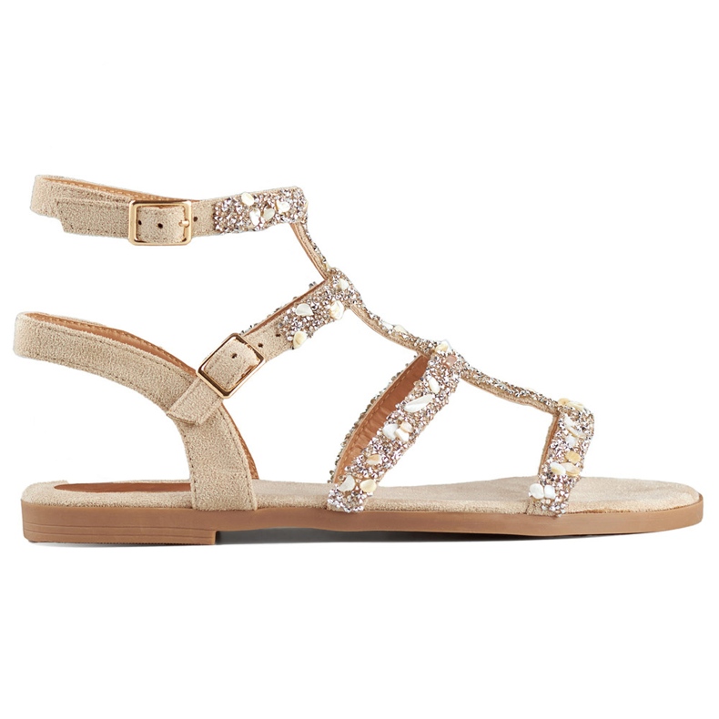 Sandale gladiator dama bej cu pietre decorative