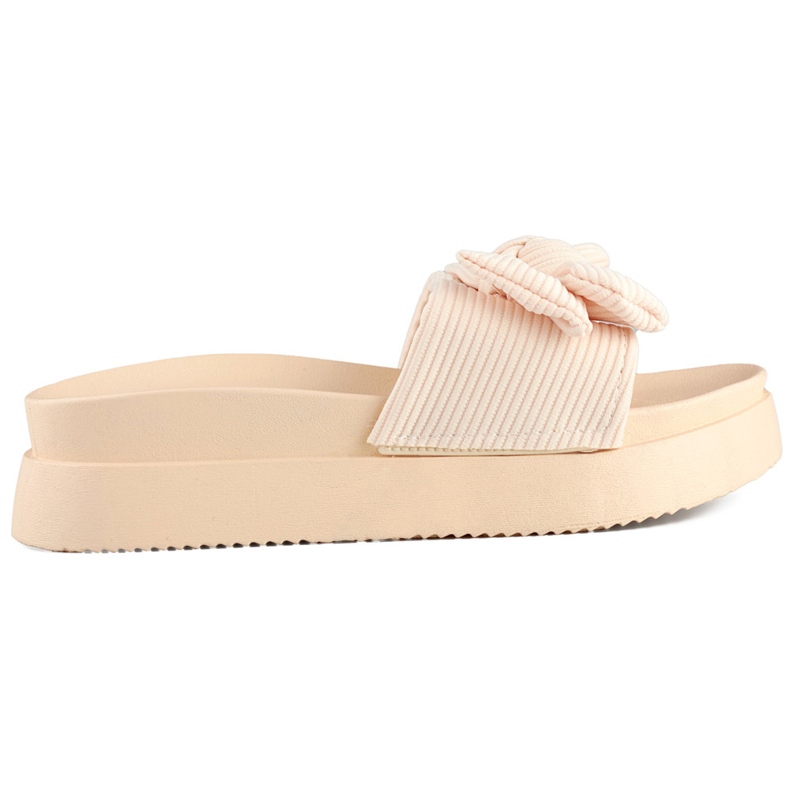 Papuci de dama bej cu fundita pe talpa groasa