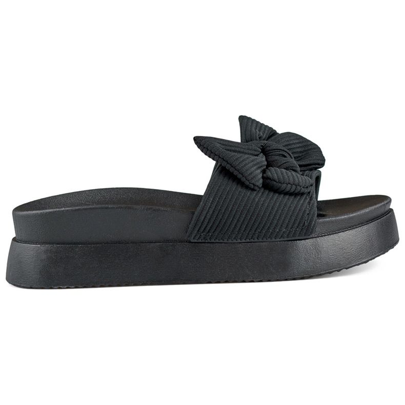 Papuci de dama negre cu fundita pe talpa groasa negru