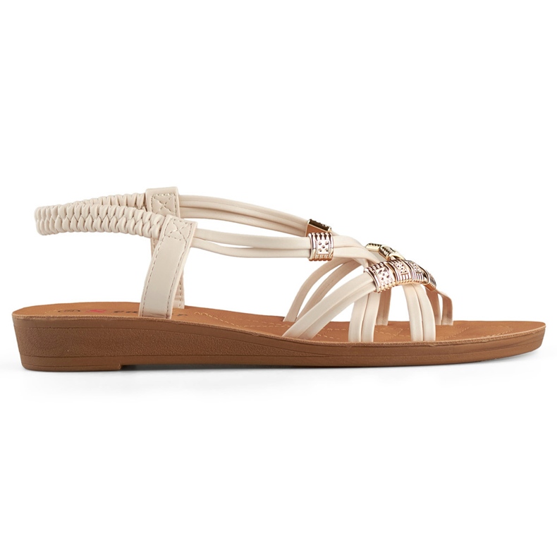 Sandale de dama bej cu decor auriu