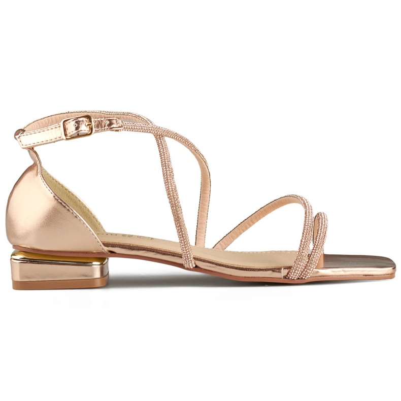 Sandale de dama elegante cu toc joase cu zirconiu cubic roz