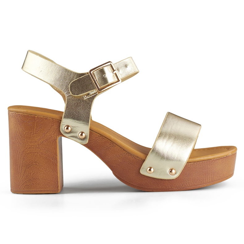 Sandale aurii cu toc platformă din lemn de aur