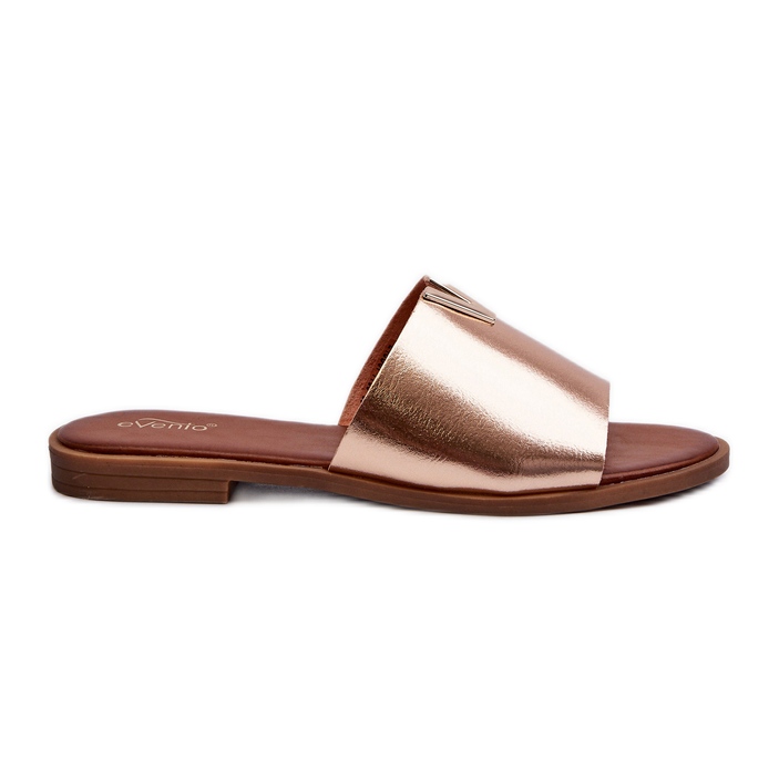 Flip-flops de damă din piele ecologică cu toc plat, Maliha auriu de aur