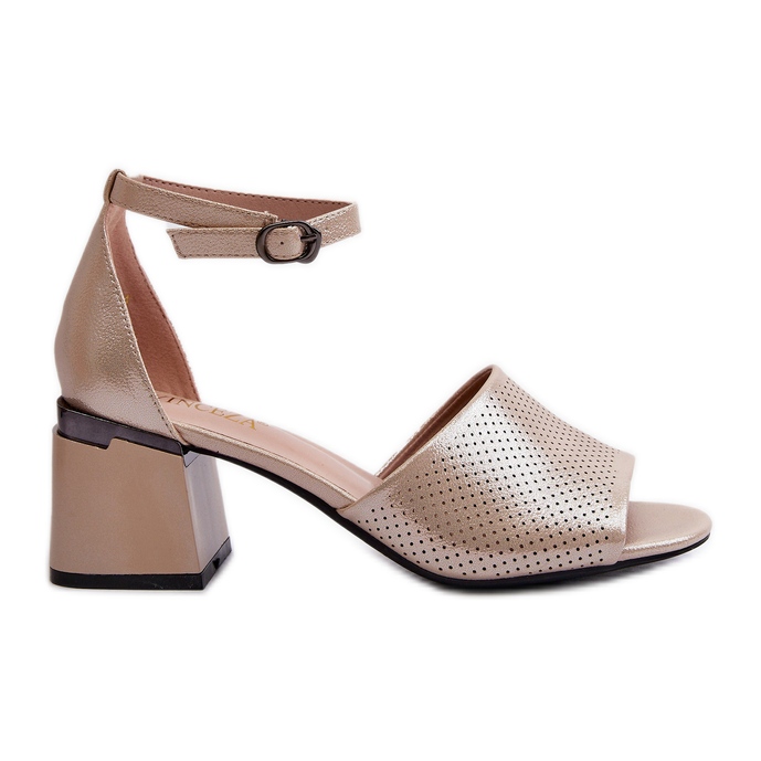 Vinceza Sandale de damă cu toc înalt din piele ecologică, Horissa aurii bej