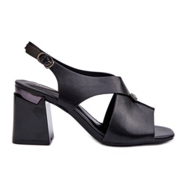 Vinceza Sandale de dama elegante cu toc inalt, piele ecologica, Asellesa neagra negru