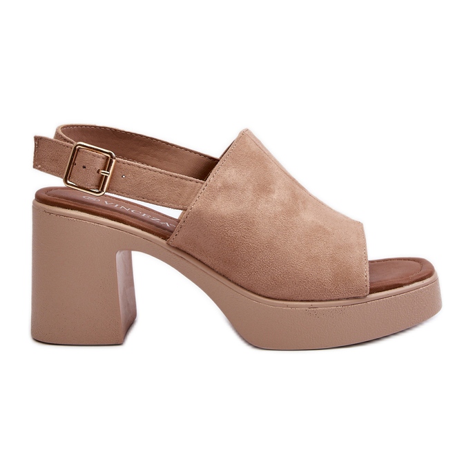 Vinceza Sandale dama din piele intoarsa ecologica cu platforma si toc inalt, bej Vatle