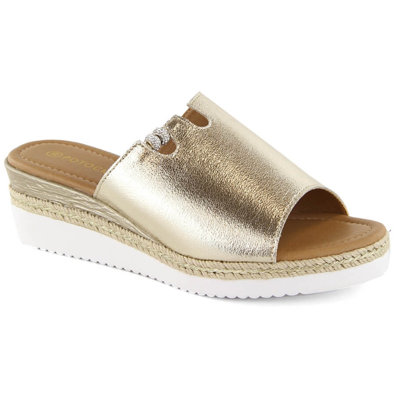 Sandale de damă cu pană aurii metalic Potocki 21005 de aur